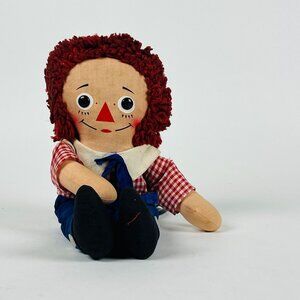 Vintage Raggedy Andy Doll 14" Tall With Red Yarn Hair & Checked Shirt